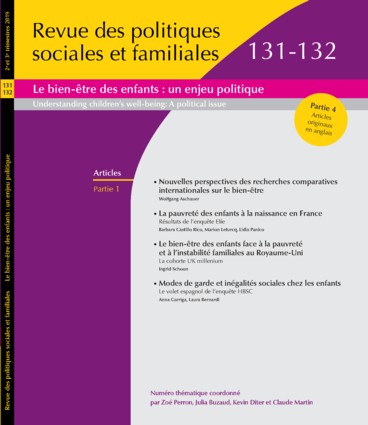 Couverture de la revue des politiques sociales et familliales où figure l’article