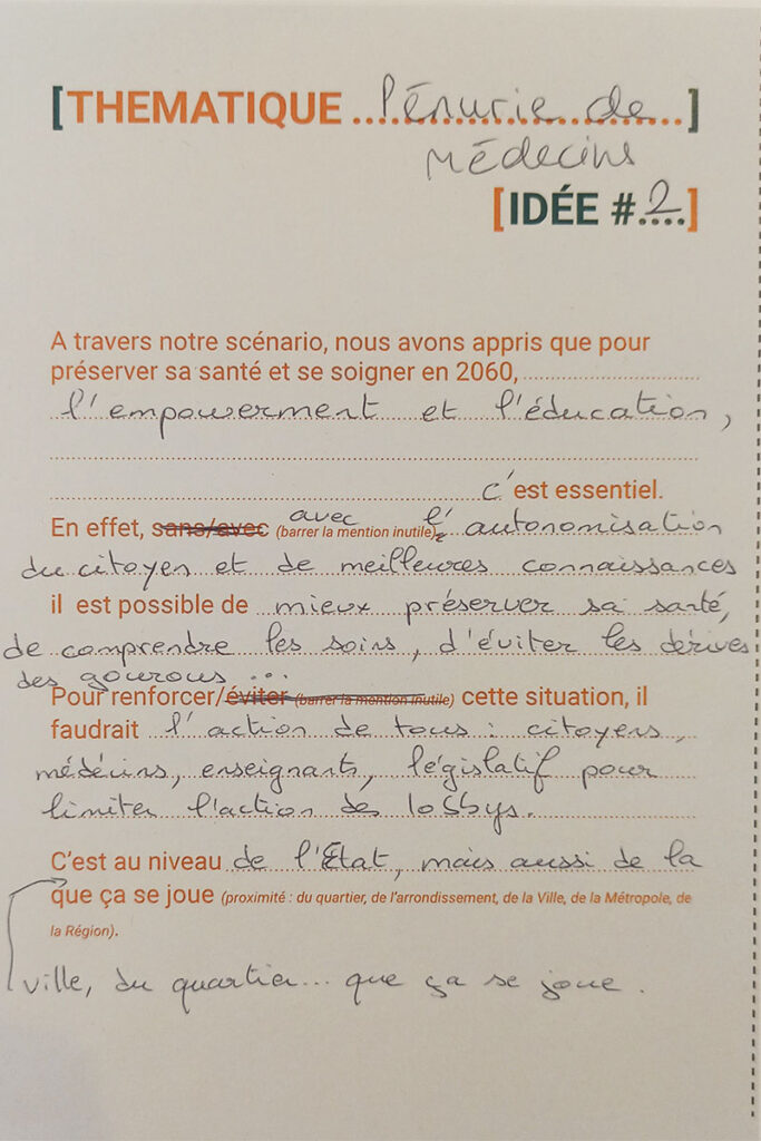 Texte à trous complété : Idée #2 sur la thématique de la pénurie de médecin